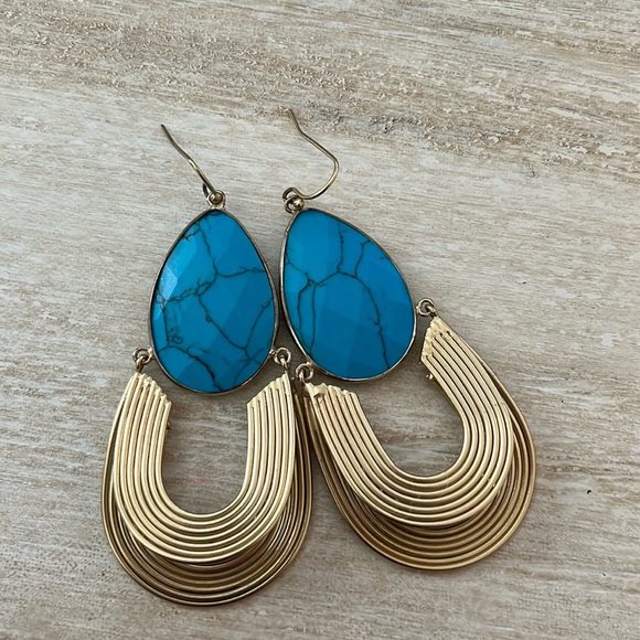 Anthropologie gold water drop earrings turquoise - Picture 1 of 2